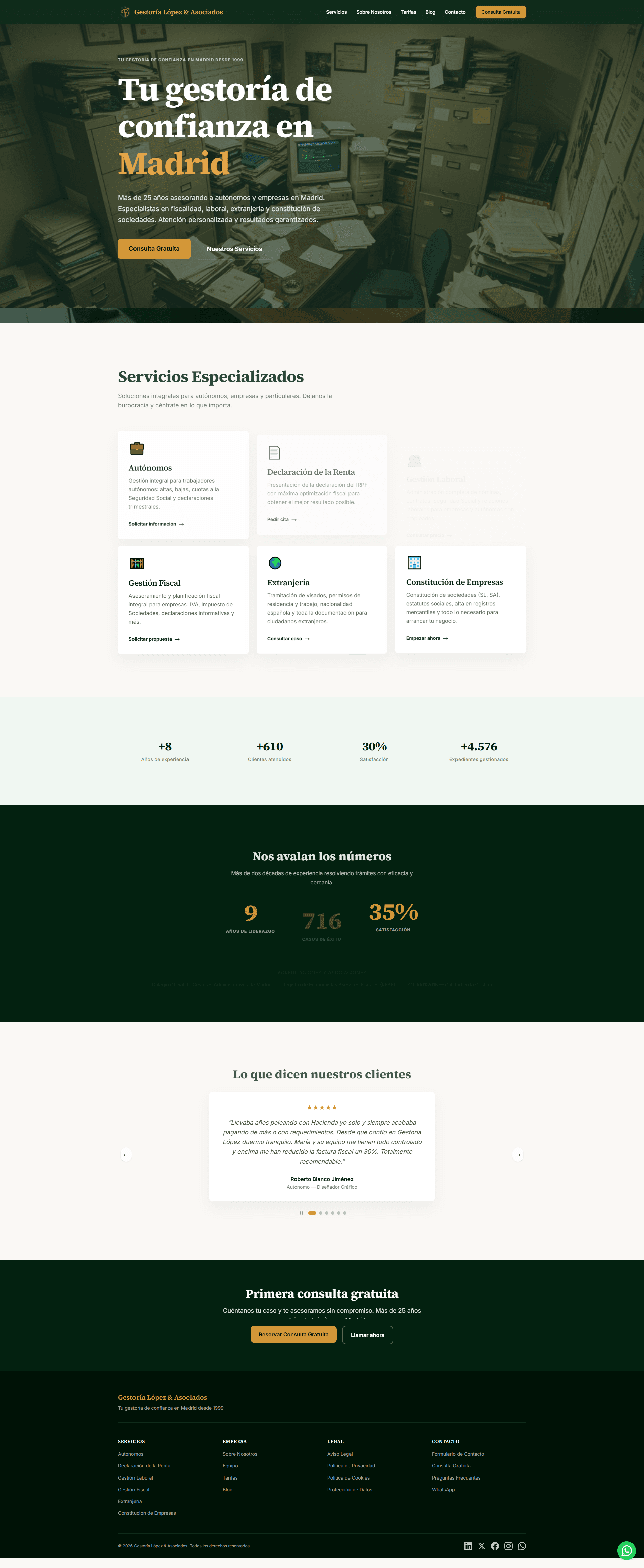 Example of a modern professional gestoría website